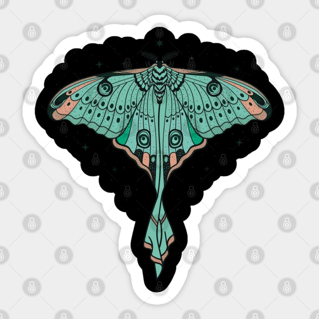 Starry Luna Moth - Actias Luna Sticker by CelestialStudio